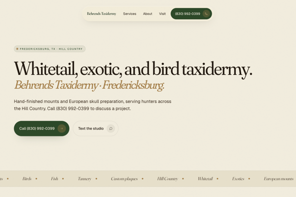 Behrends Taxidermy website preview