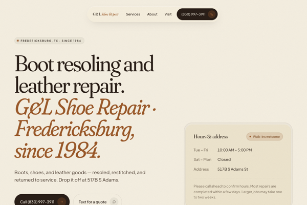 G&L Shoe Repair website preview