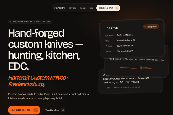 Hartcraft Custom Knives website preview