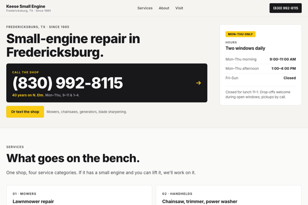 Keese Small Engine Repair website preview